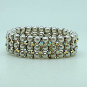 Gorgeous 6mm white Glass pearl Multi-Strand with ab Stretch fashion Bracelets